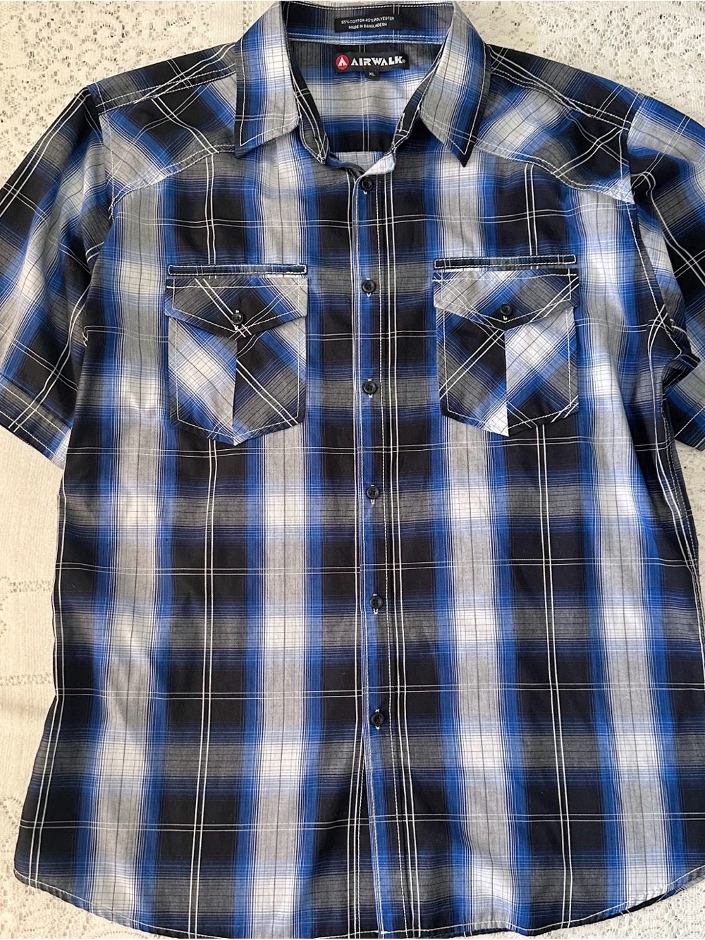 Airwalk Men’s XL Plaid Shirt Short Sleeve Button Up Front Collar Cotton Blend